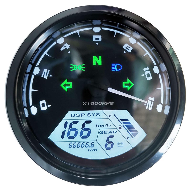 BLUERICE LCD Universal Digital Speedometer Odometer Tachometer, Motorcycle Speedometer 12000RPM 199 KMH MPH for 1,2,4 Cylinders with Bracket - Image 1